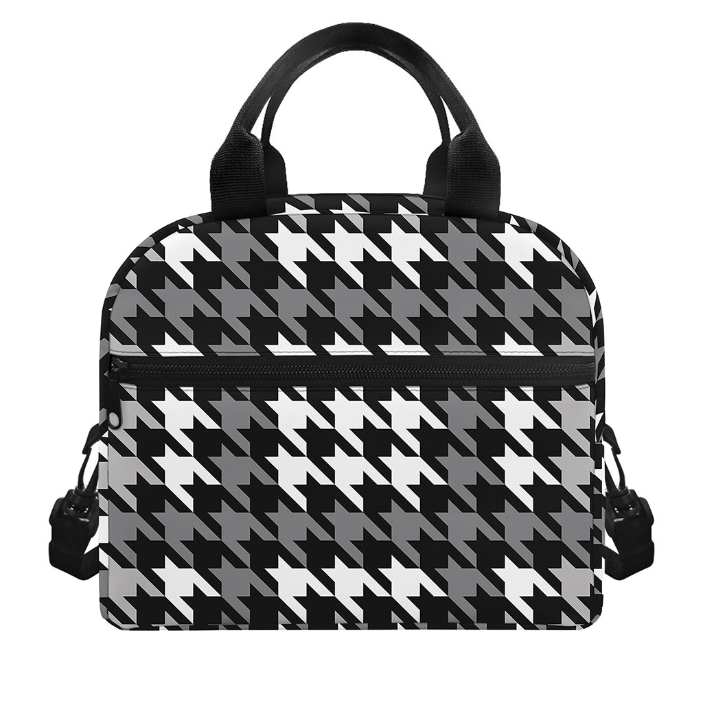 Grey Houndstooth Pattern Print Insulated Lunch Bag