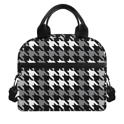 Grey Houndstooth Pattern Print Insulated Lunch Bag