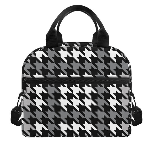 Grey Houndstooth Pattern Print Insulated Lunch Bag