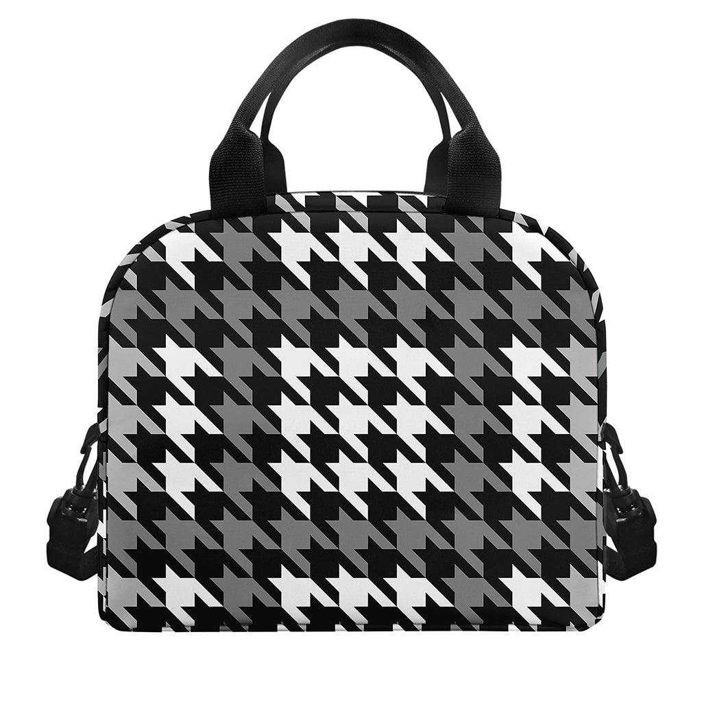 Grey Houndstooth Pattern Print Insulated Lunch Bag