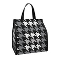 Grey Houndstooth Pattern Print Insulated Lunch Tote