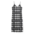 Grey Houndstooth Pattern Print Jersey Midi Cami Dress