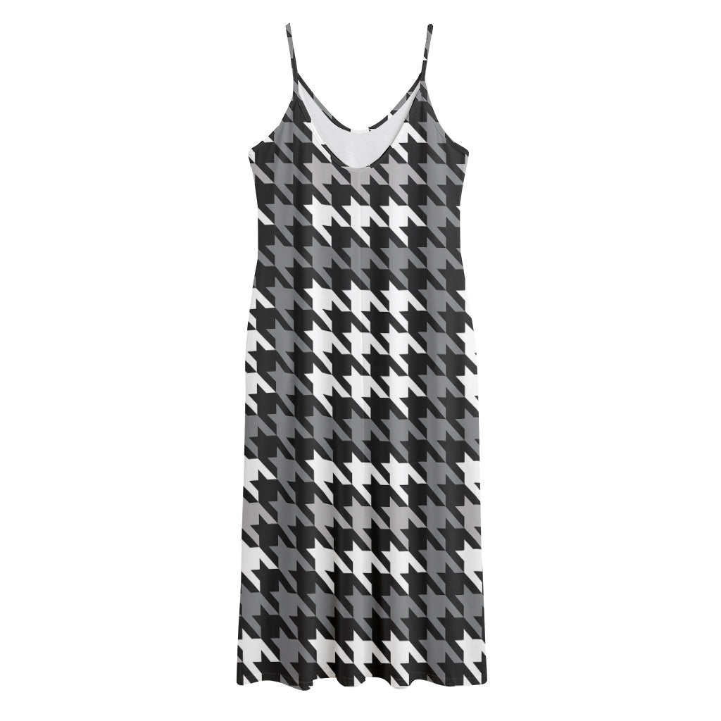 Grey Houndstooth Pattern Print Jersey Midi Cami Dress
