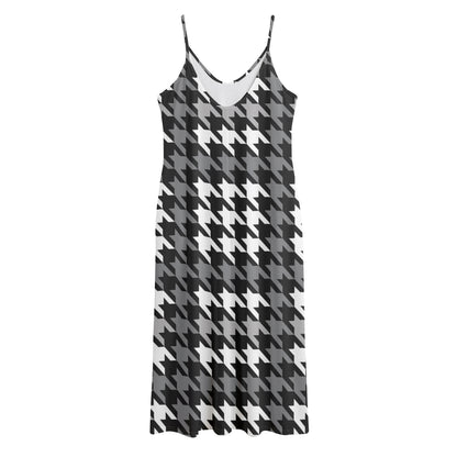 Grey Houndstooth Pattern Print Jersey Midi Cami Dress