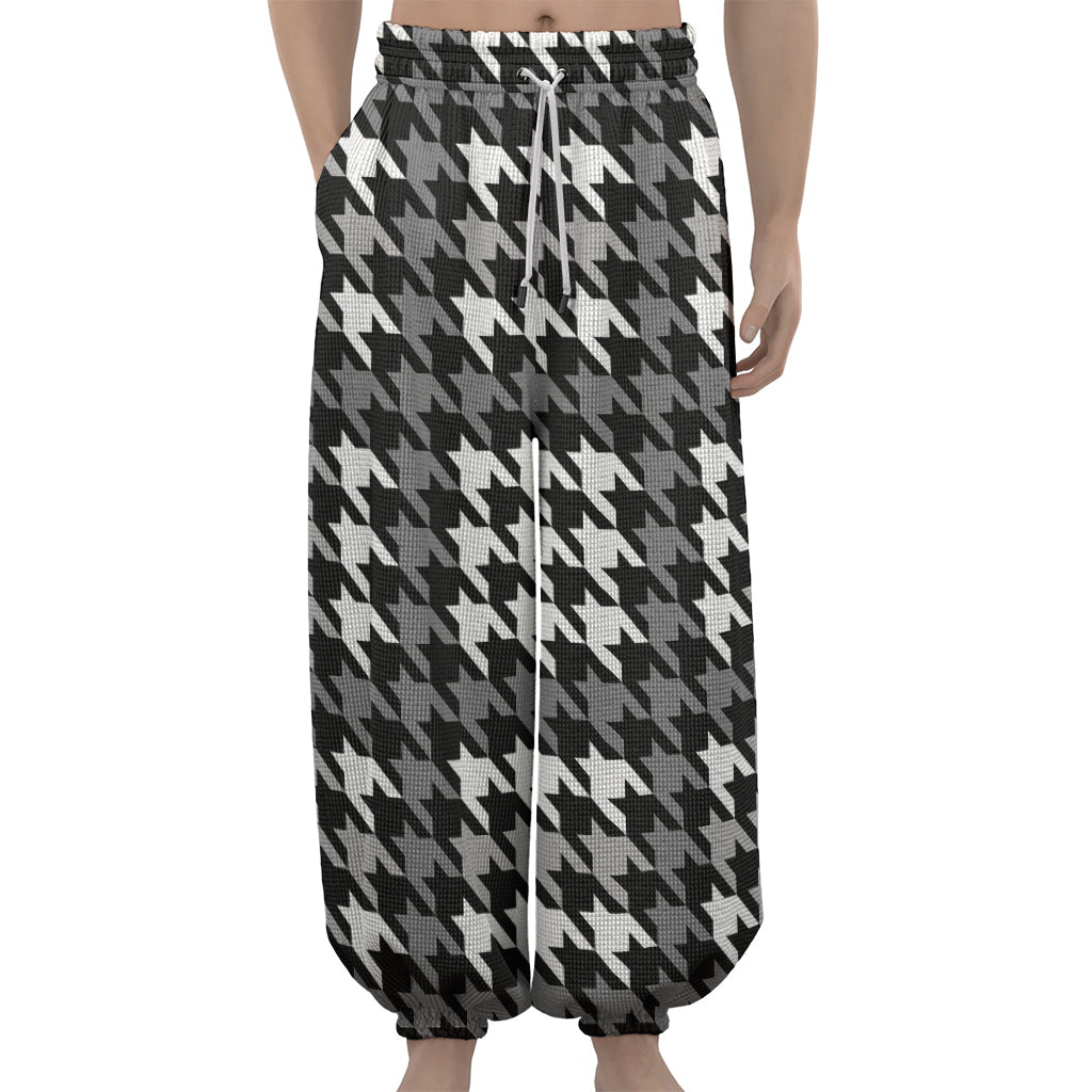 Grey Houndstooth Pattern Print Lantern Pants