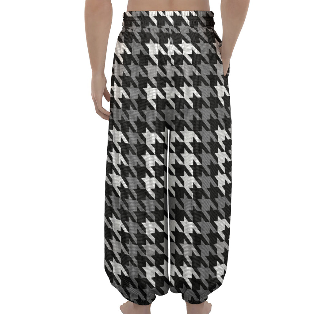 Grey Houndstooth Pattern Print Lantern Pants