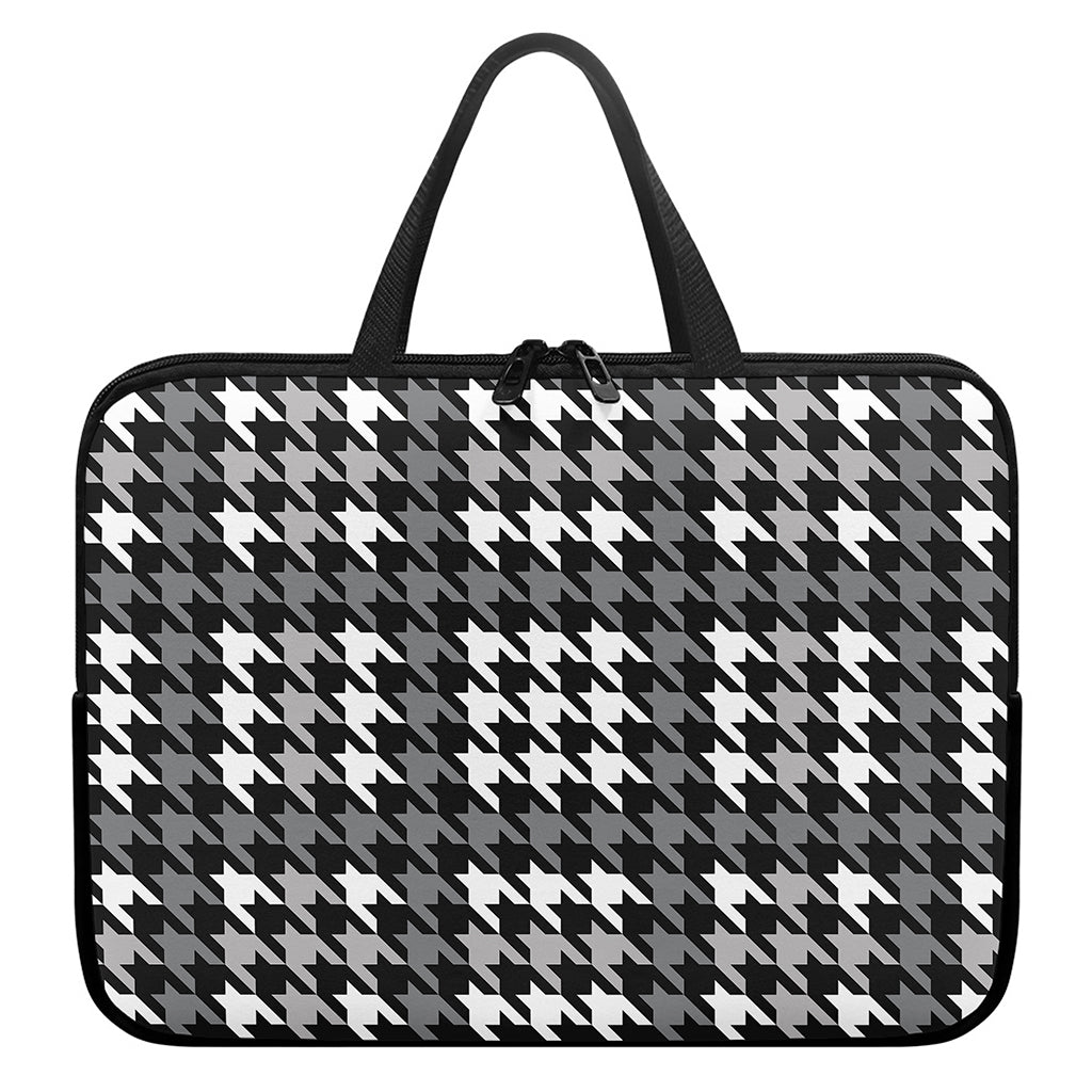 Grey Houndstooth Pattern Print Laptop Sleeve With Handle