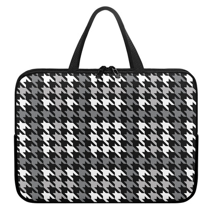 Grey Houndstooth Pattern Print Laptop Sleeve With Handle