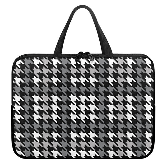 Grey Houndstooth Pattern Print Laptop Sleeve With Handle