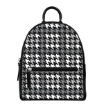 Grey Houndstooth Pattern Print Leather Backpack