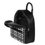 Grey Houndstooth Pattern Print Leather Backpack