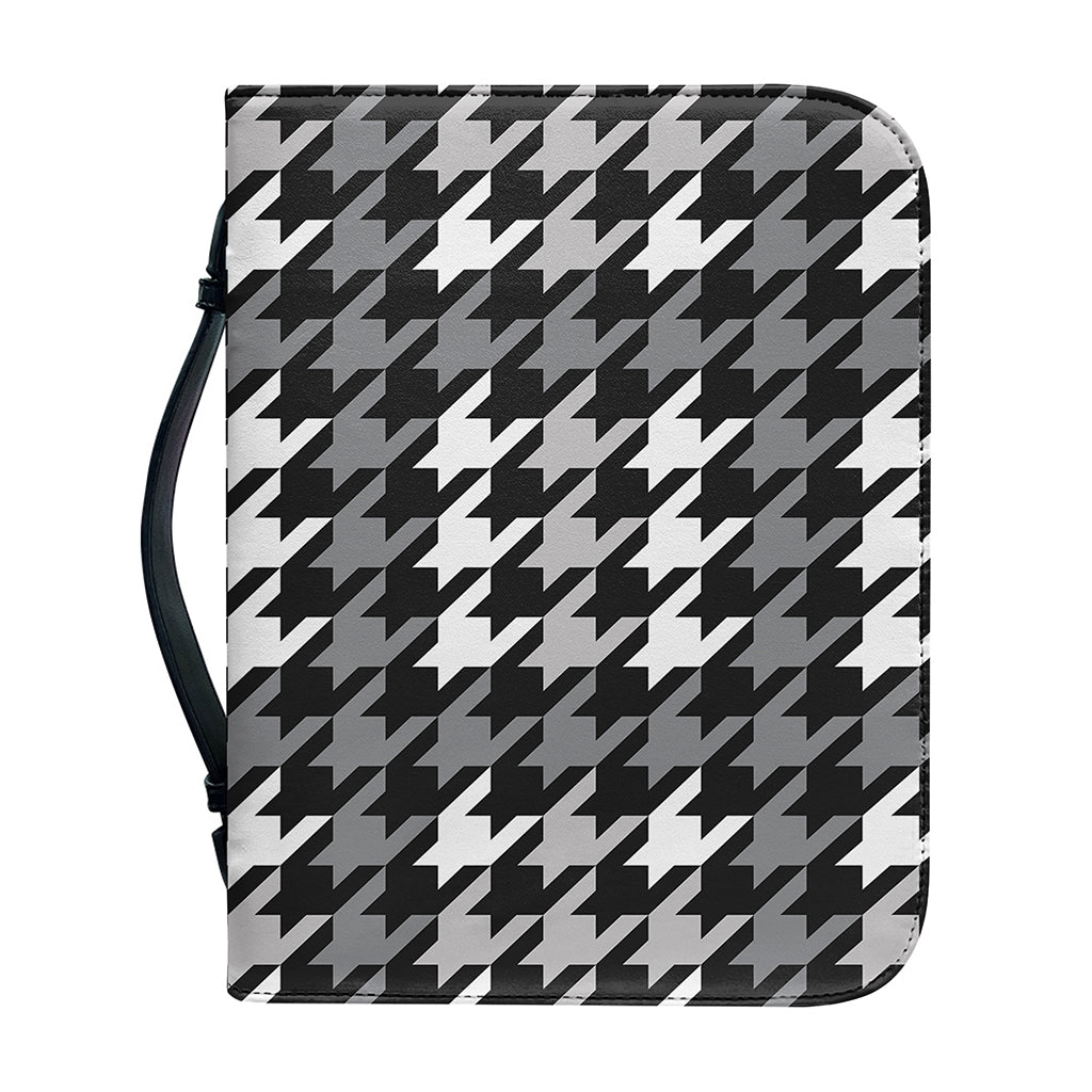 Grey Houndstooth Pattern Print Leather Bible Cover