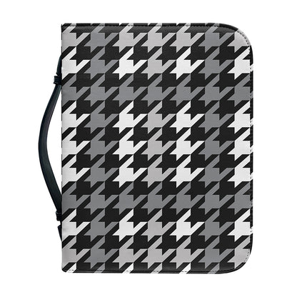 Grey Houndstooth Pattern Print Leather Bible Cover