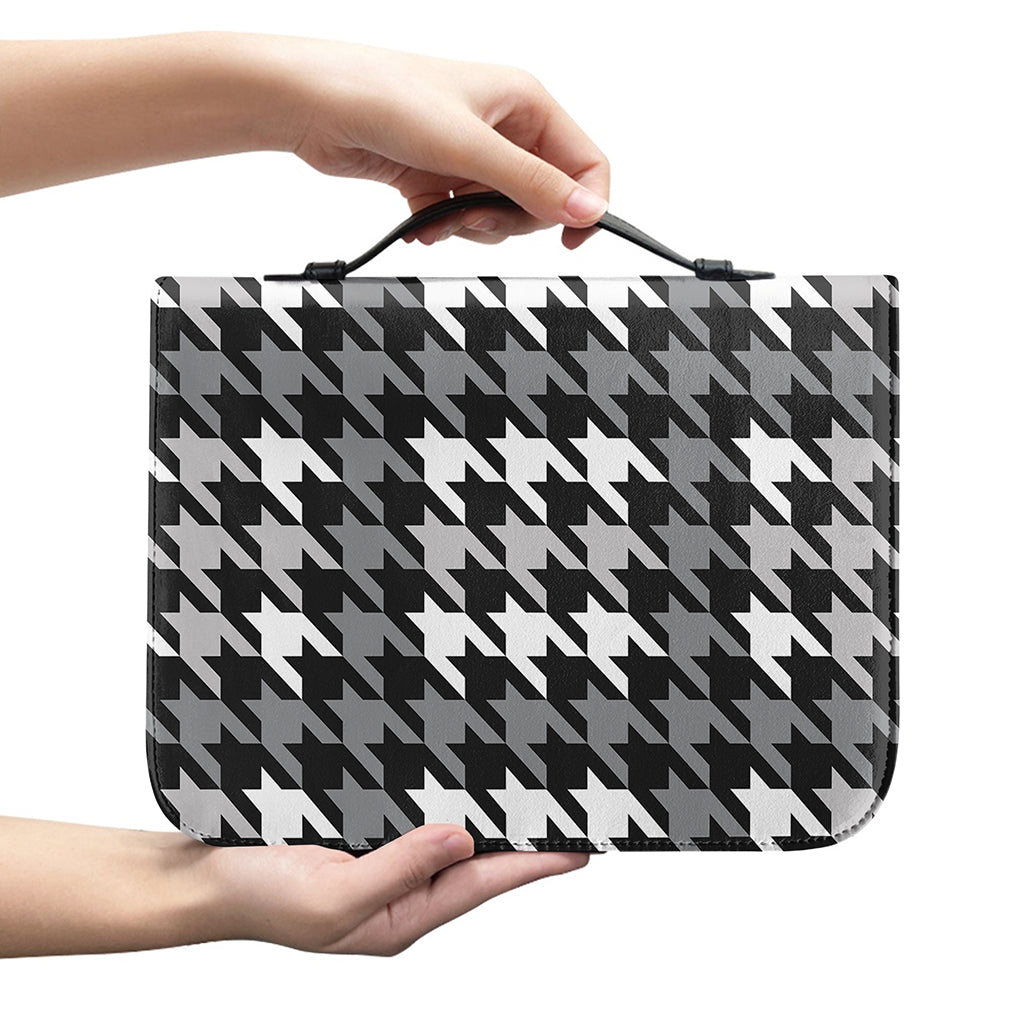 Grey Houndstooth Pattern Print Leather Bible Cover