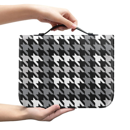 Grey Houndstooth Pattern Print Leather Bible Cover