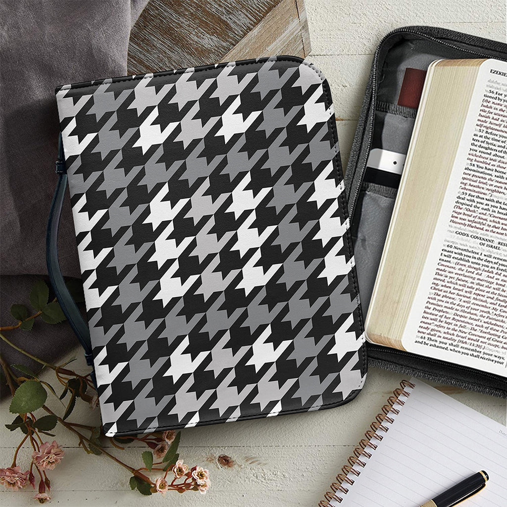 Grey Houndstooth Pattern Print Leather Bible Cover