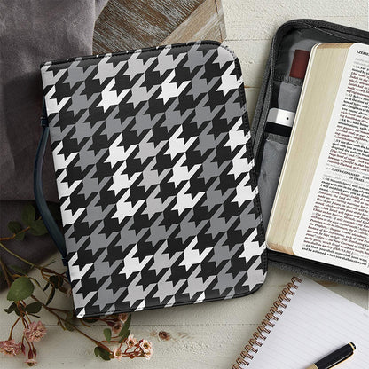 Grey Houndstooth Pattern Print Leather Bible Cover