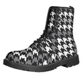 Grey Houndstooth Pattern Print Lace-Up Boots
