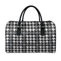 Grey Houndstooth Pattern Print Leather Duffel Bag