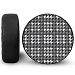 Grey Houndstooth Pattern Print Leather Spare Tire Cover
