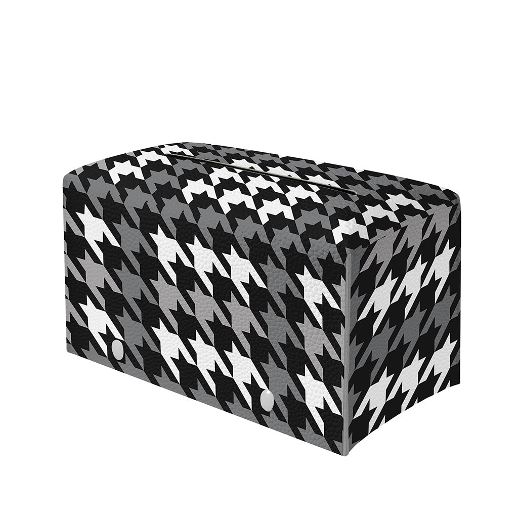 Grey Houndstooth Pattern Print Leather Tissue Box Cover