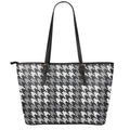 Grey Houndstooth Pattern Print Leather Tote Bag With Zipper