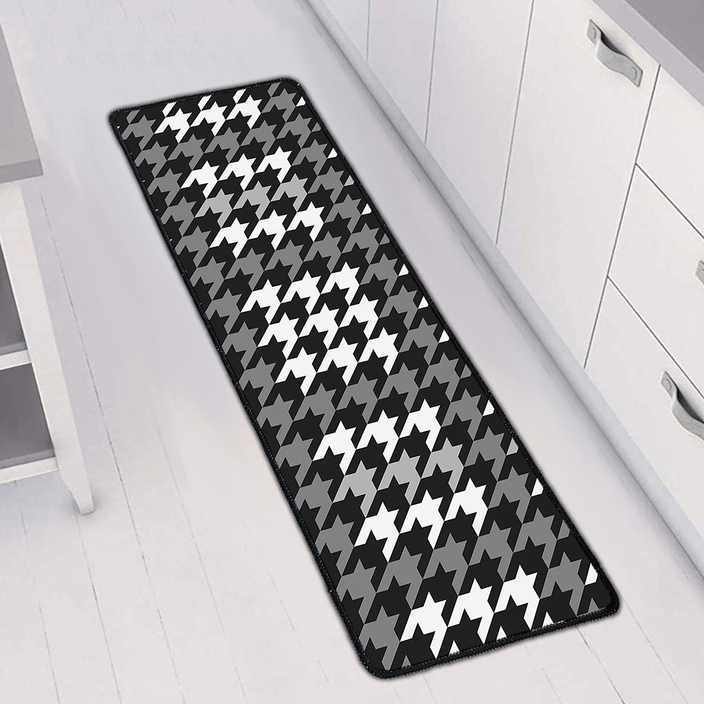 Grey Houndstooth Pattern Print Long Kitchen Mat