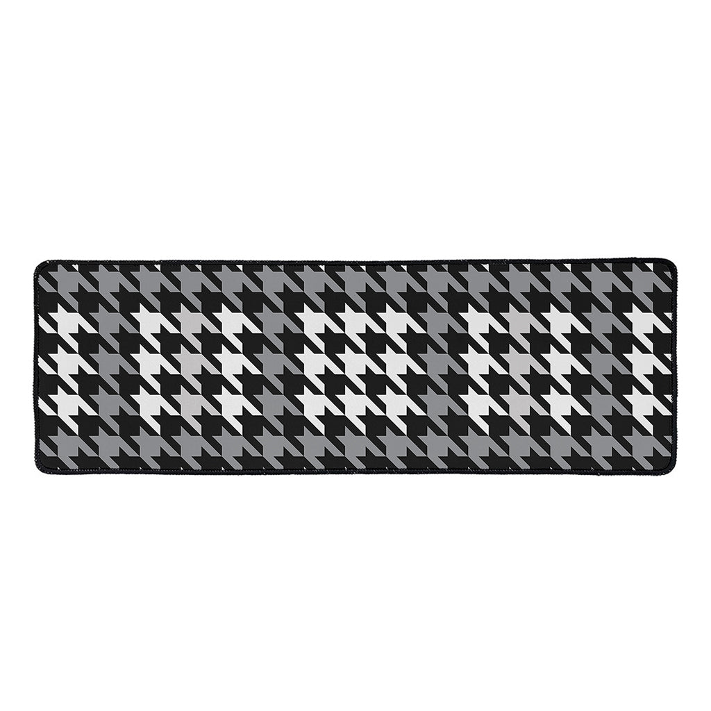 Grey Houndstooth Pattern Print Long Kitchen Mat