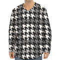 Grey Houndstooth Pattern Print Long Sleeve Baseball Jersey