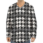 Grey Houndstooth Pattern Print Long Sleeve Baseball Jersey