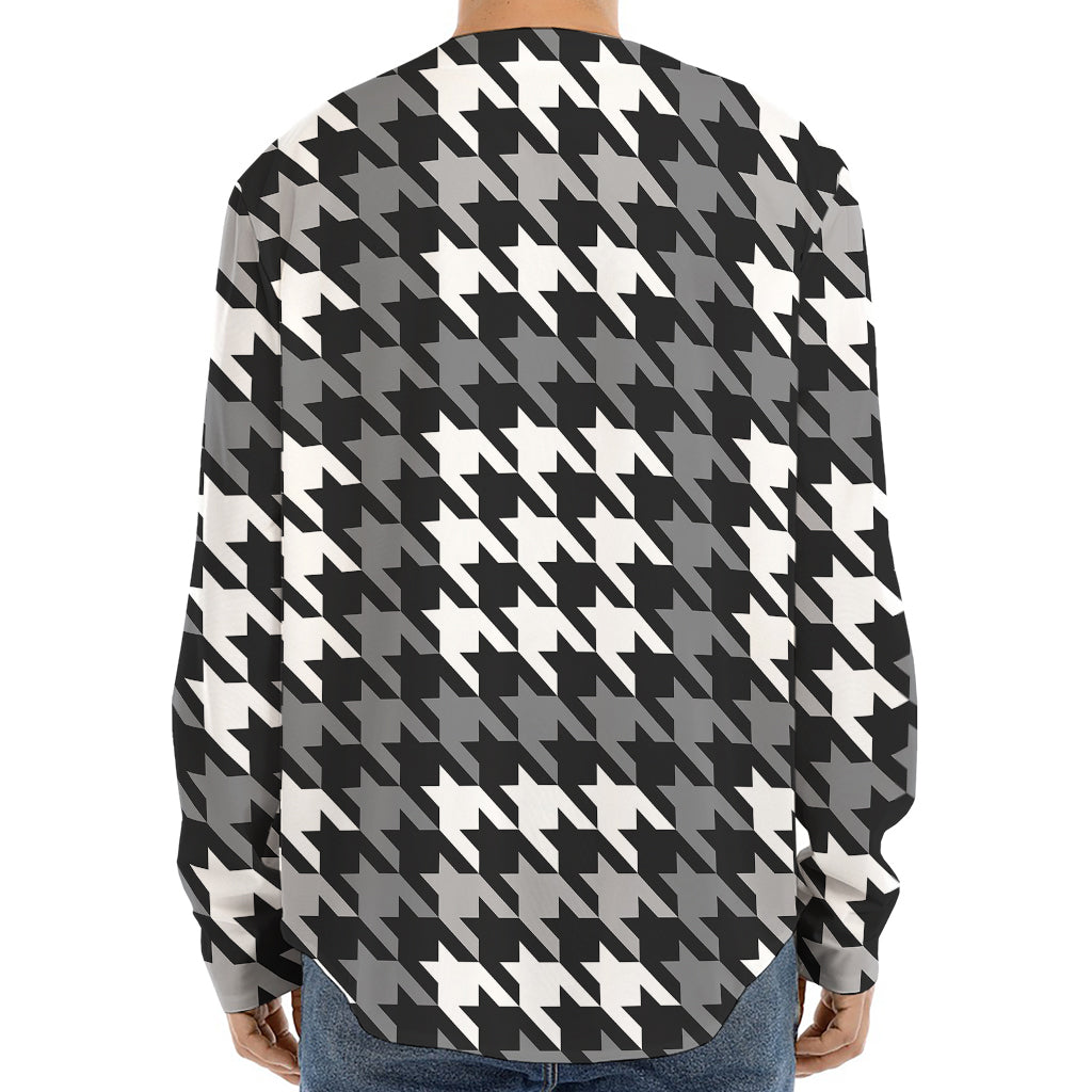 Grey Houndstooth Pattern Print Long Sleeve Baseball Jersey