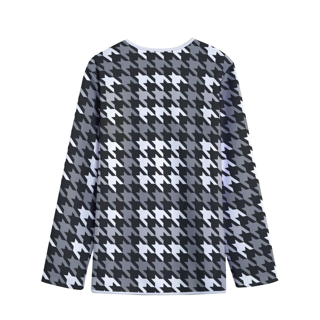 Grey Houndstooth Pattern Print Long Sleeve Short Coat