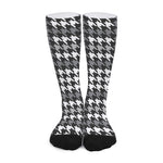 Grey Houndstooth Pattern Print Long Socks