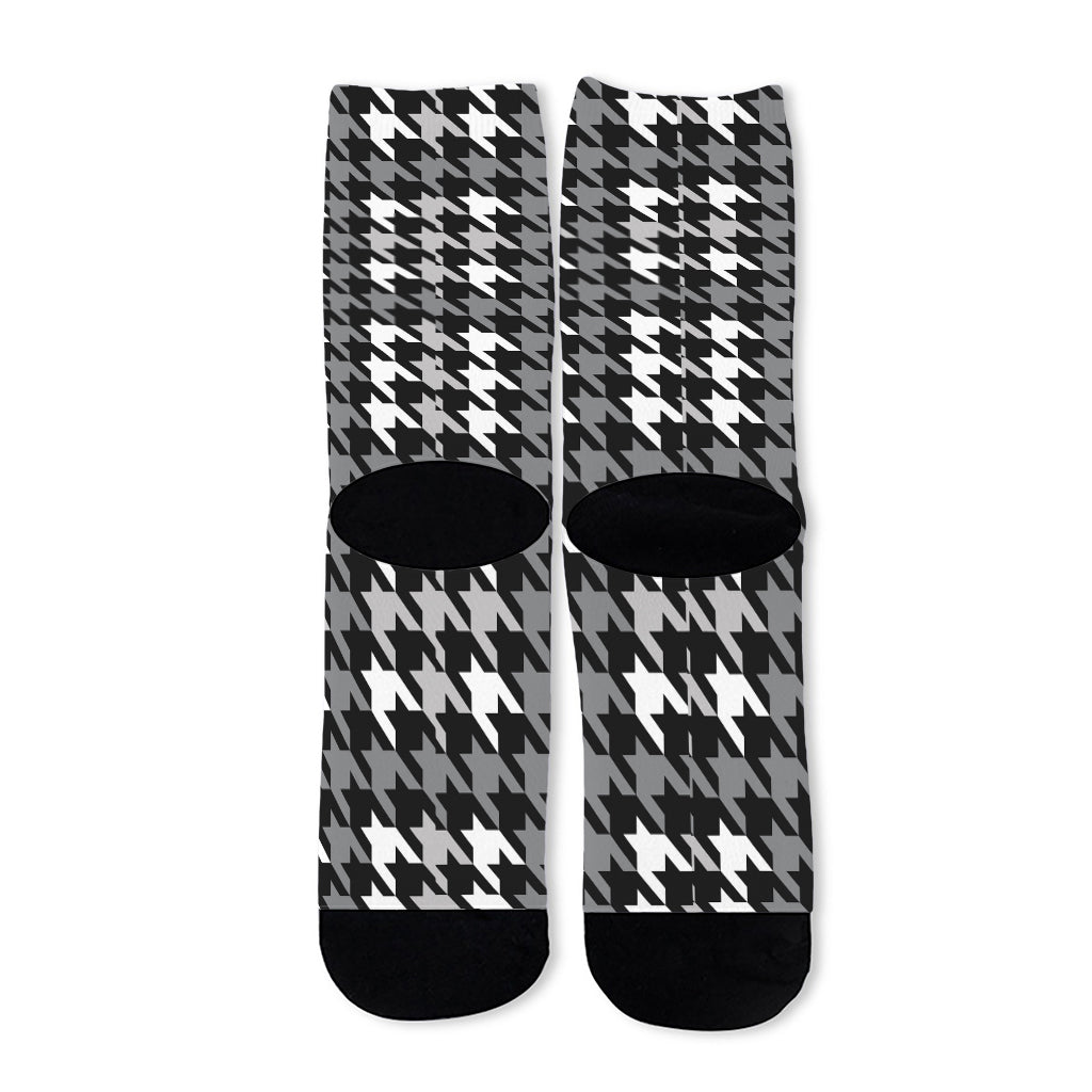 Grey Houndstooth Pattern Print Long Socks
