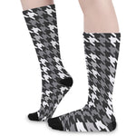Grey Houndstooth Pattern Print Long Socks
