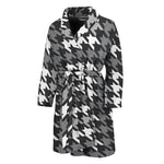 Grey Houndstooth Pattern Print Men's Bathrobe