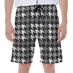 Grey Houndstooth Pattern Print Men's Beach Shorts