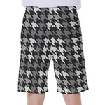 Grey Houndstooth Pattern Print Men's Beach Shorts