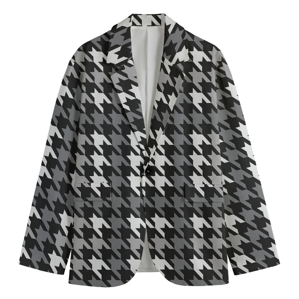 Grey Houndstooth Pattern Print Men's Blazer