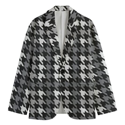Grey Houndstooth Pattern Print Men's Blazer