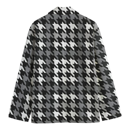 Grey Houndstooth Pattern Print Men's Blazer