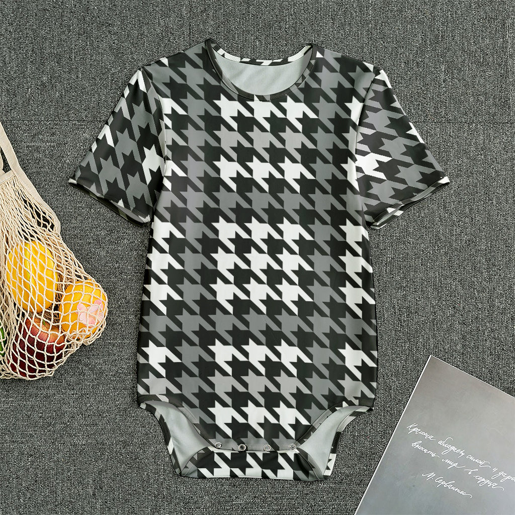 Grey Houndstooth Pattern Print Men's Bodysuit