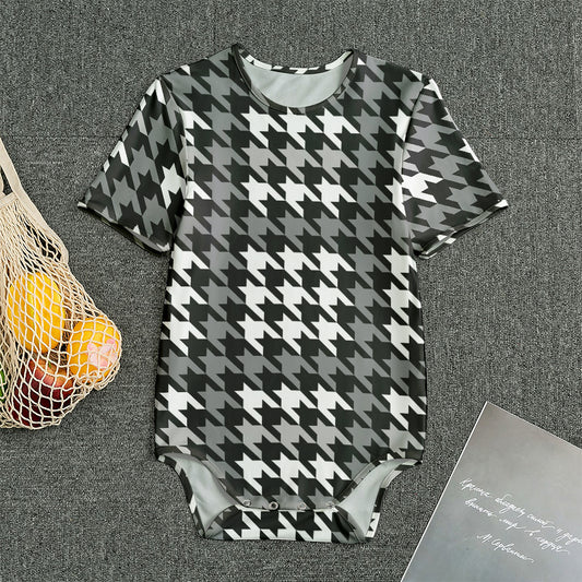Grey Houndstooth Pattern Print Men's Bodysuit