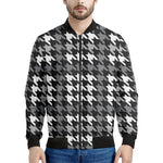 Grey Houndstooth Pattern Print Men's Bomber Jacket