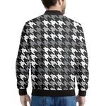 Grey Houndstooth Pattern Print Men's Bomber Jacket