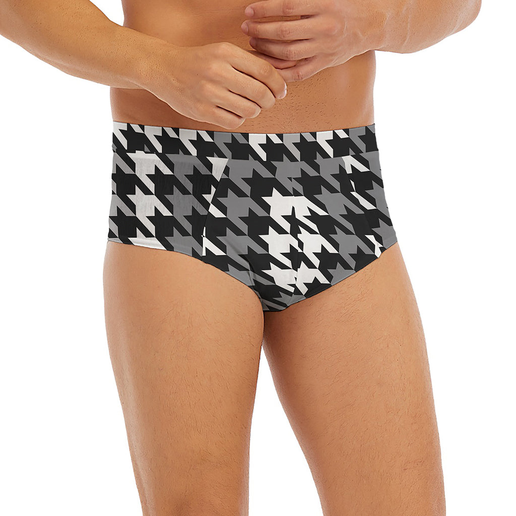 Grey Houndstooth Pattern Print Men's Briefs
