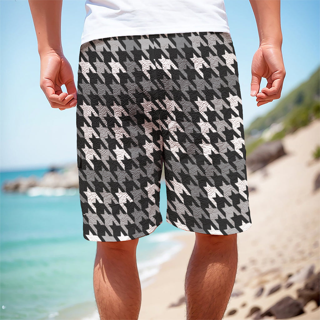 Grey Houndstooth Pattern Print Men's Cargo Shorts