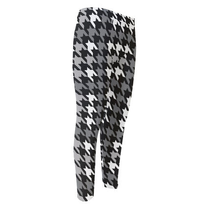 Grey Houndstooth Pattern Print Men's Compression Pants