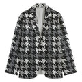 Grey Houndstooth Pattern Print Men's Cotton Blazer