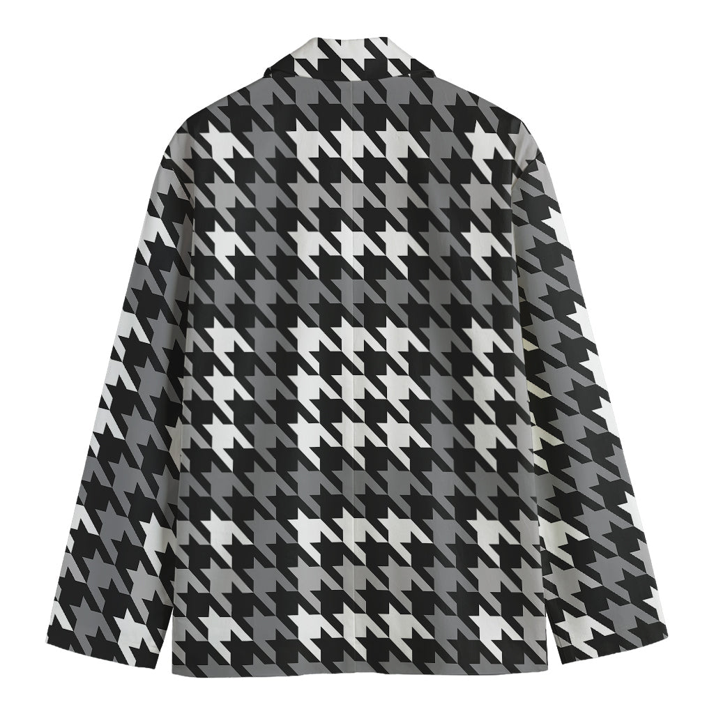 Grey Houndstooth Pattern Print Men's Cotton Blazer